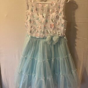 Jona Michelle Pale Blue Tulle Dress with Floral Appliqué